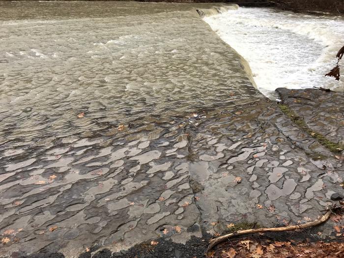 These aren't footsteps in the rock: it's the result of chemical weathering from slightly-acidic rainwater These aren't footsteps in the rock: it's the result of chemical weathering from slightly-acidic rainwater